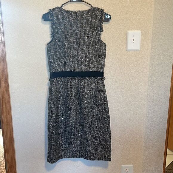 J. Crew - Sparkle Tweed Dress with Velvet Trim Fringe Hems, Black & Gold, 2 Tall - Picture 6 of 7